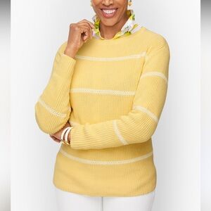 Talbots 100% Pima cotton bateau yellow white stripe sweater large